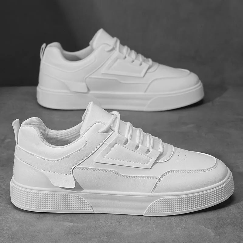 Men's casual sports sneakers in black, grey, khaki or white, artificial PU upper, mesh inner, plastic sole, sizes 39-48