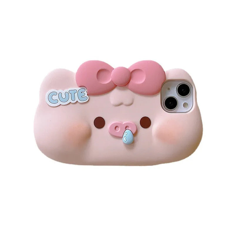 Silicone snot pig phone case for iPhone, all-inclusive cartoon cover with embossed anti-fall design