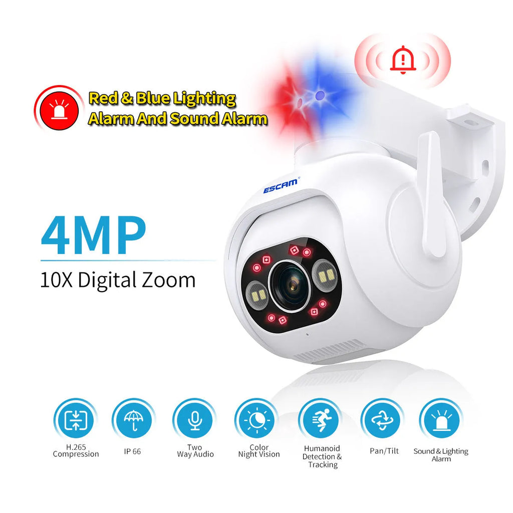 4MP smart colour night vision H265 security camera with wall mount bracket