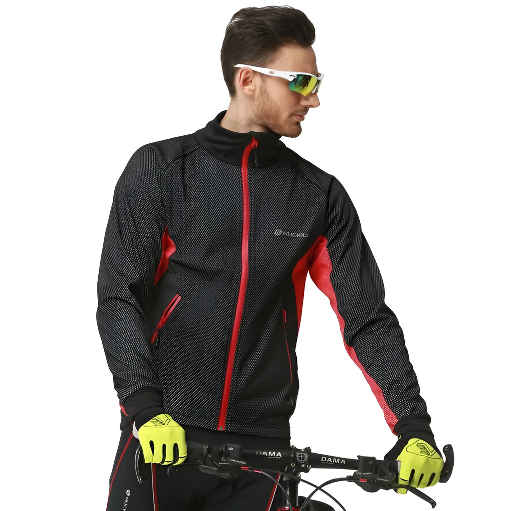 NUCKILY cycling fleece jacket in red with windproof fabric and mesh panels, size L