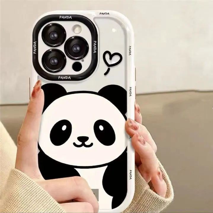 Plush panda PC phone case in black or white for Apple and Huawei models