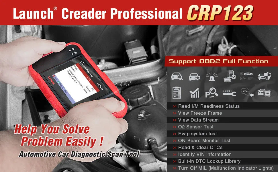 CRP123 handheld automotive diagnostic scanner with cables and accessories for vehicle fault code reading