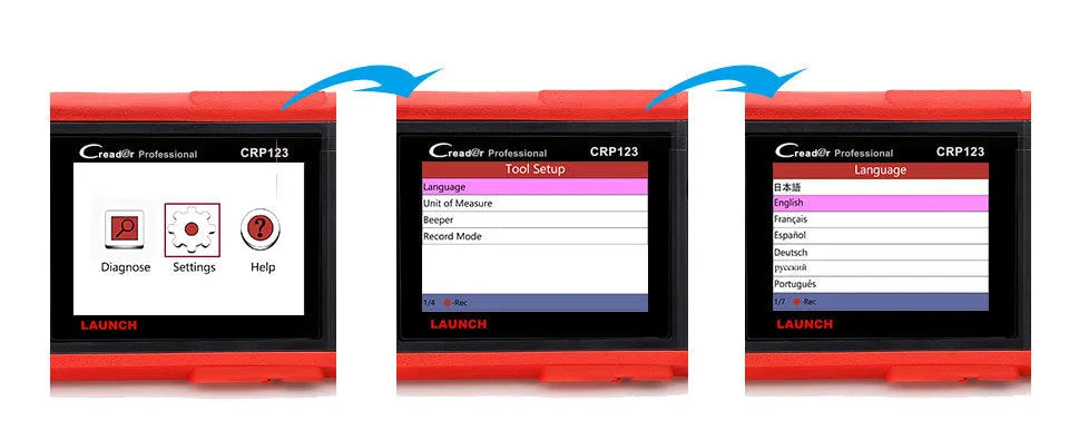 CRP123 handheld automotive diagnostic scanner with cables and accessories for vehicle fault code reading