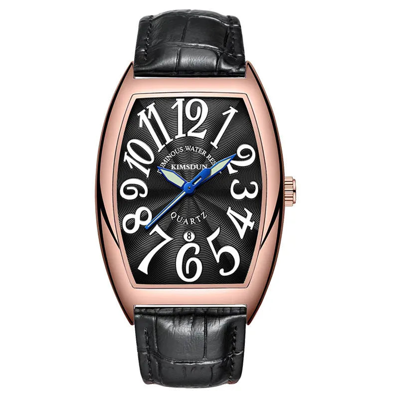 Jinshidun men's retro quartz watch with luminous dial, silver case, white face, black markings, and black leather strap