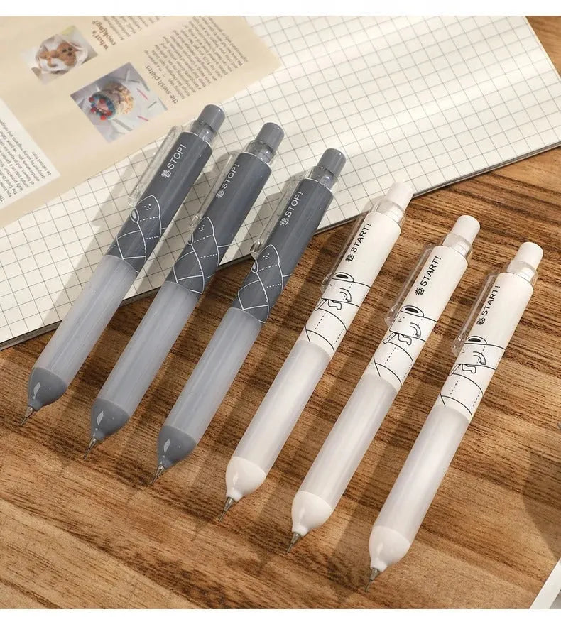 A black and white minimalist 0.5mm automatic pencil with a cloud grip, showing the HB lead hardness.