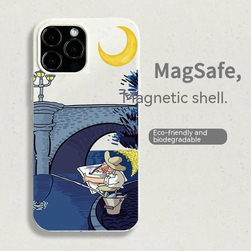 Magnetic retro graffiti resin phone case for iPhone 13 and 14 in green, pink, white, or yellow.