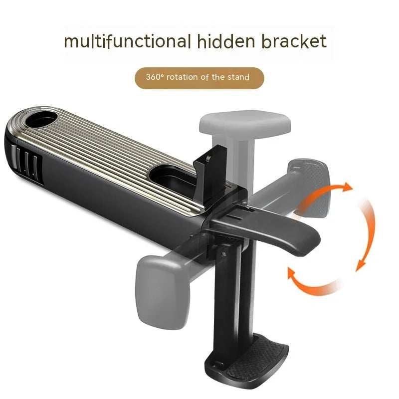 Car seat back rotating hook bracket for GM rear headrest vertical screen mount in black colour on headrest