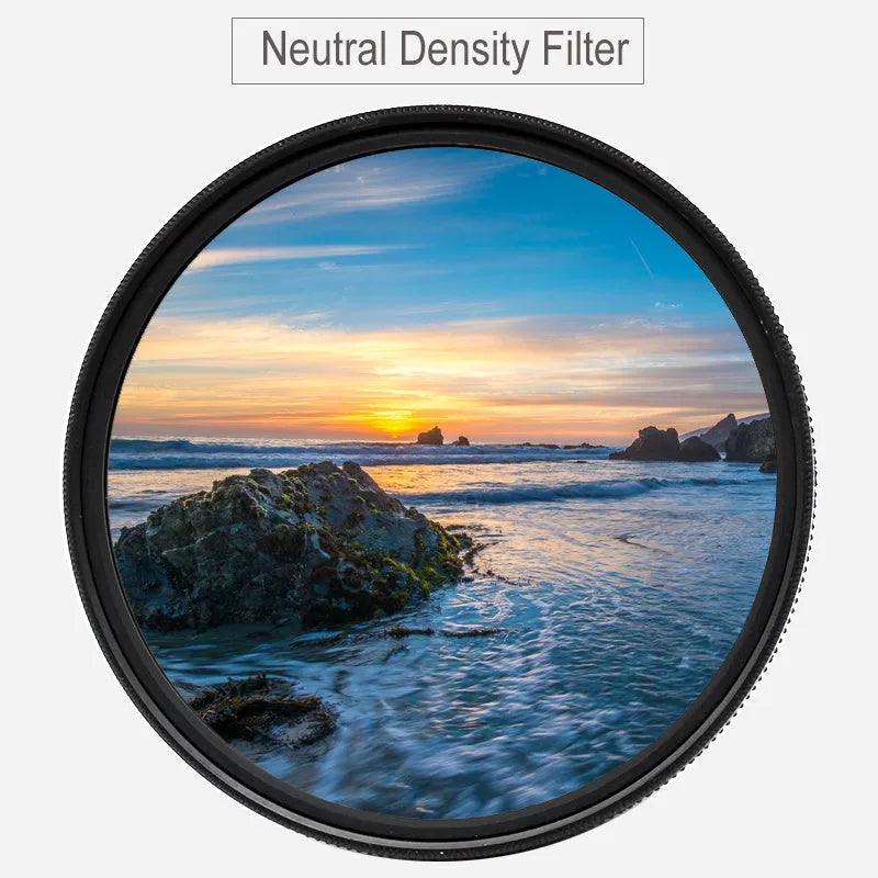 ND8 camera filter with slim aviation aluminium frame on a camera lens