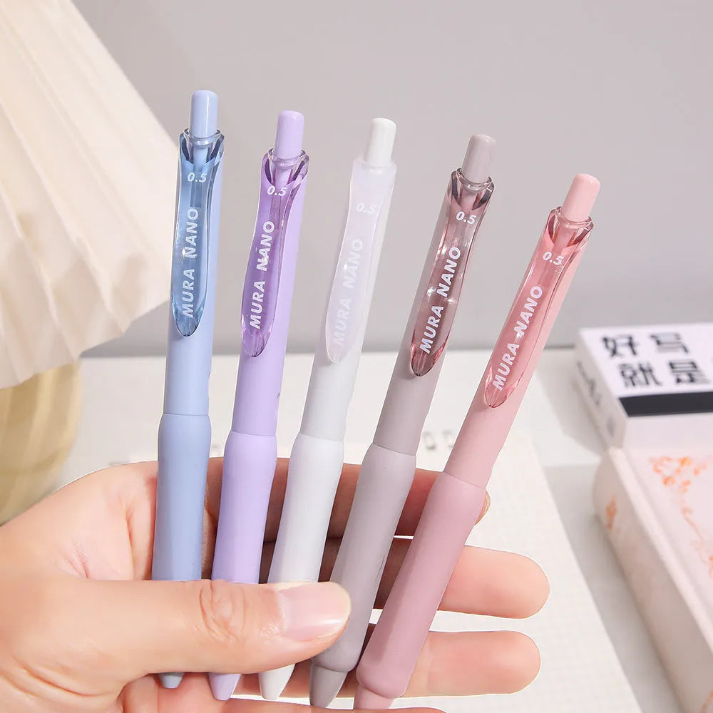 Macaron colour press gel pen with 0.5mm tip showing smoked ink refill options