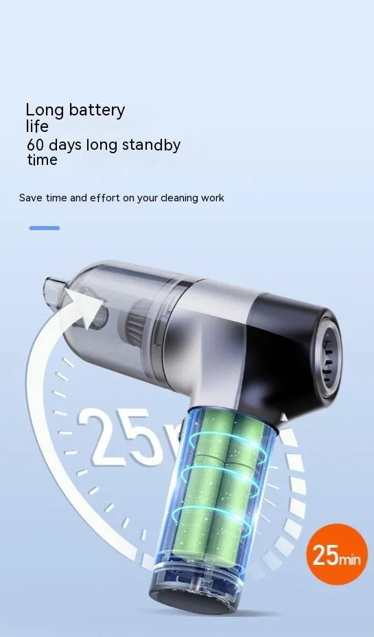 Wireless handheld car vacuum cleaner with multiple brush and nozzle attachments stored in aviation bag