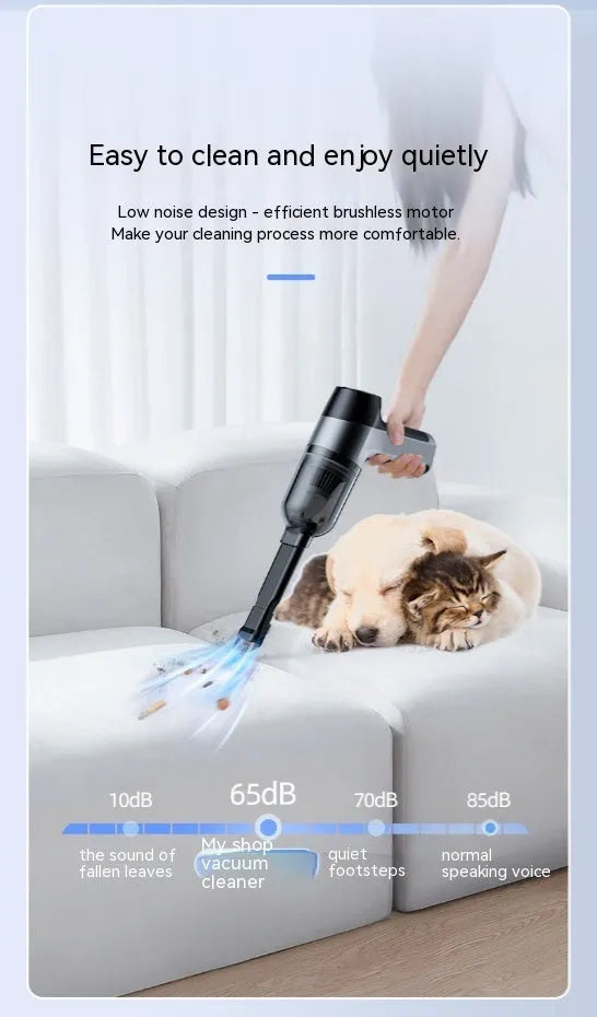 Wireless handheld car vacuum cleaner with multiple brush and nozzle attachments stored in aviation bag