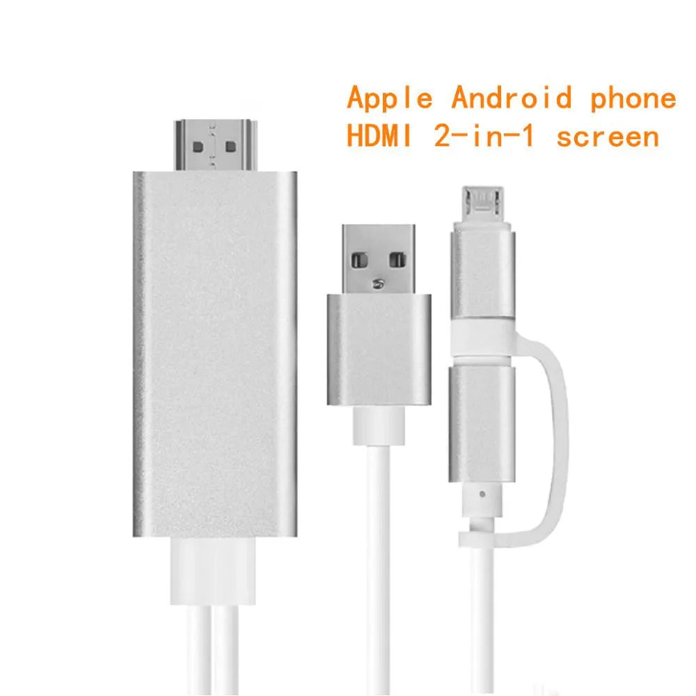 2 in 1 plug-and-play HDMI cable adapter with silver housing and 2 metre length