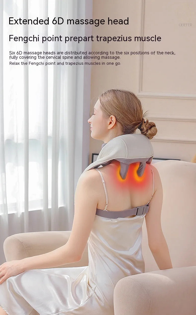Milky white rechargeable shoulder and neck kneading massager with infrared physiotherapy