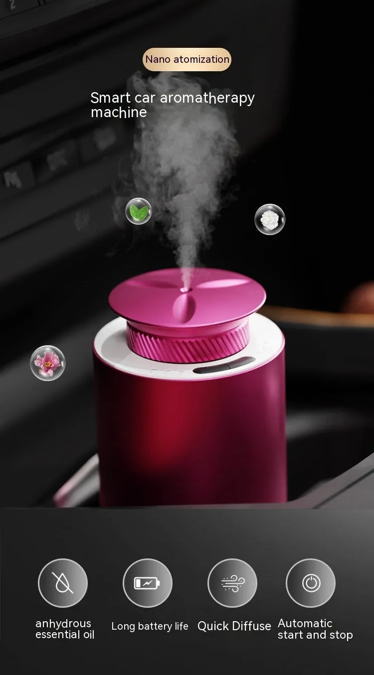 Portable column-shaped aroma diffuser in metal construction with touch button, suitable for cars and small rooms