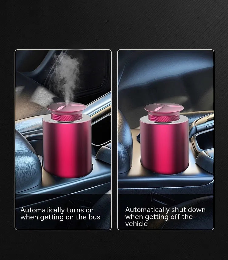 Portable column-shaped aroma diffuser in metal construction with touch button, suitable for cars and small rooms