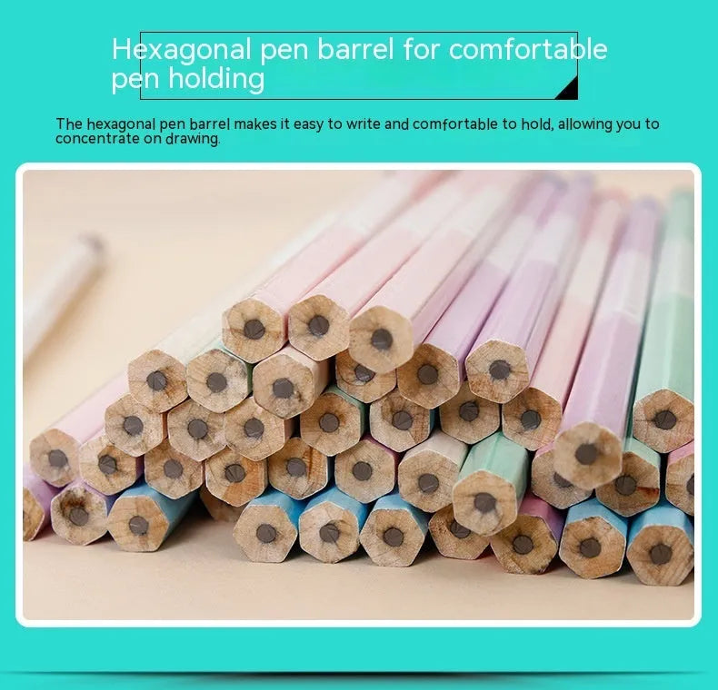 Set of 50 wooden basswood pencils with six-angled shape and HB refills.