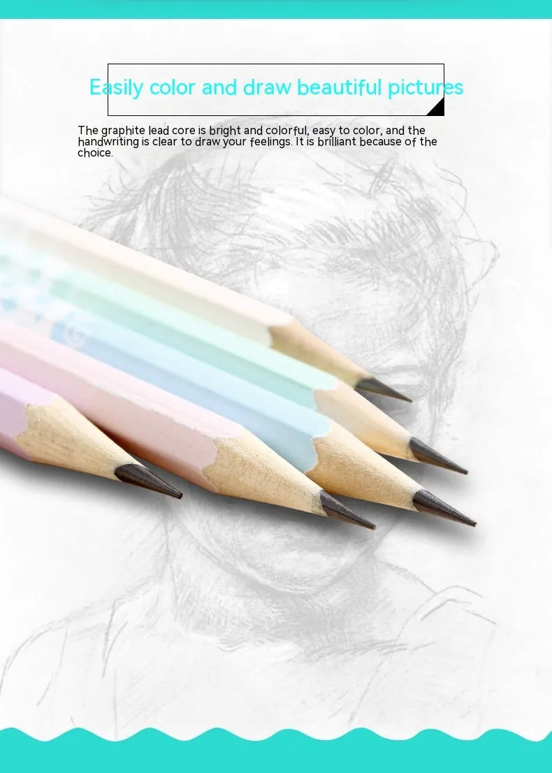 Set of 50 wooden basswood pencils with six-angled shape and HB refills.