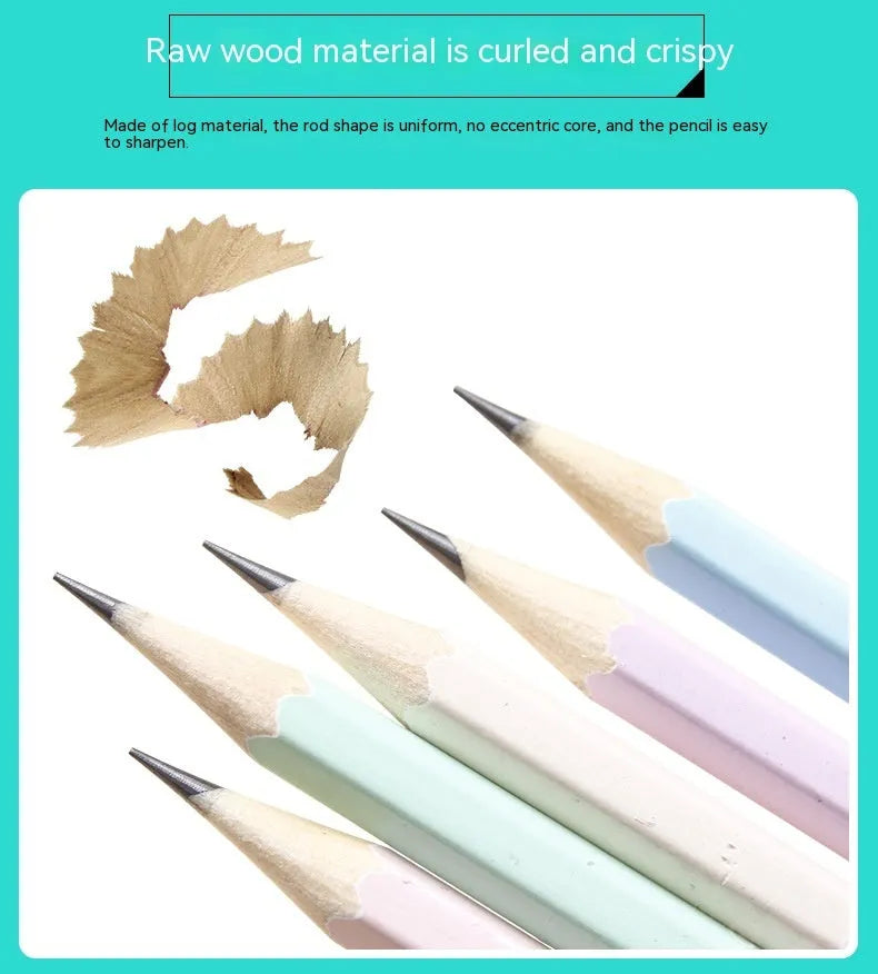 Set of 50 wooden basswood pencils with six-angled shape and HB refills.