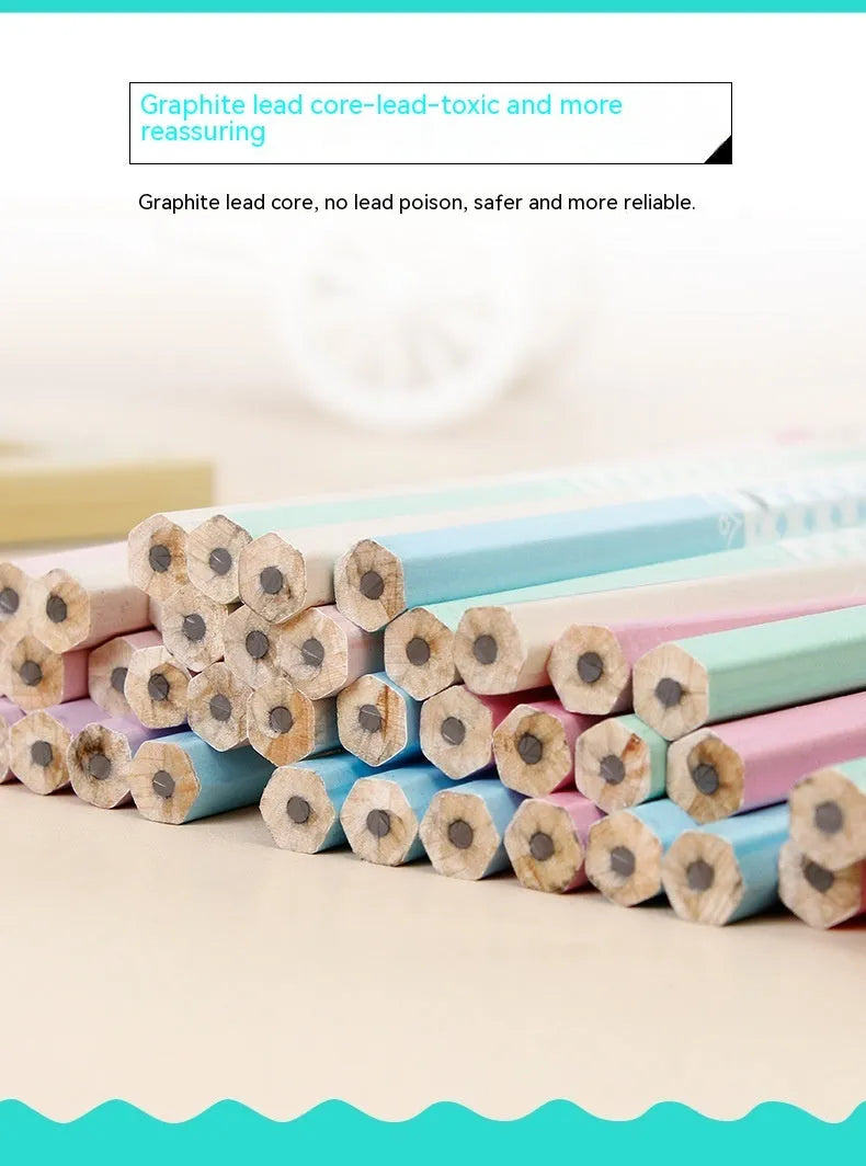 Set of 50 wooden basswood pencils with six-angled shape and HB refills.