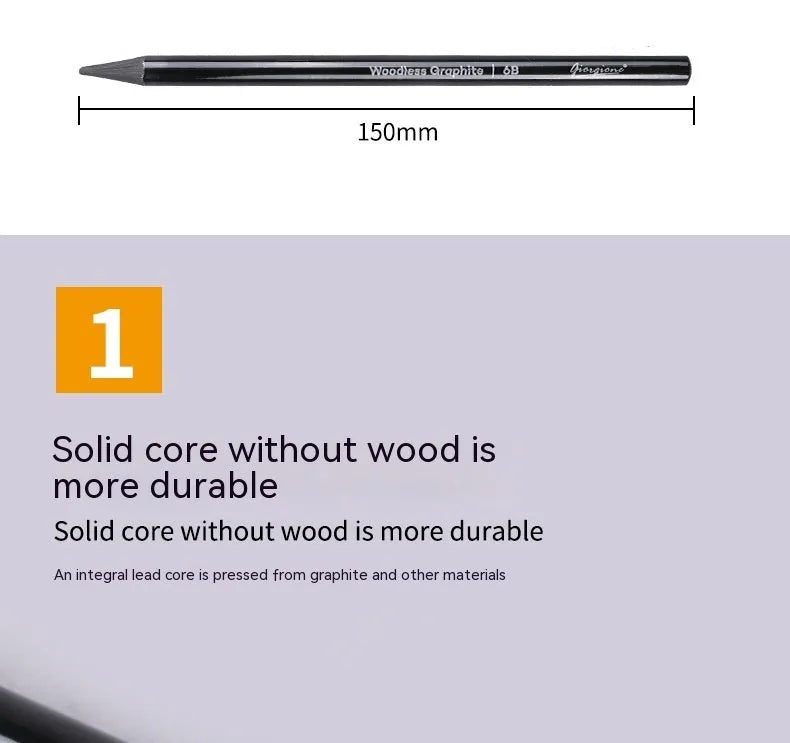 Wooden case containing six graphite pencils and three carbonized pencils for drawing, presented on a white suction card.