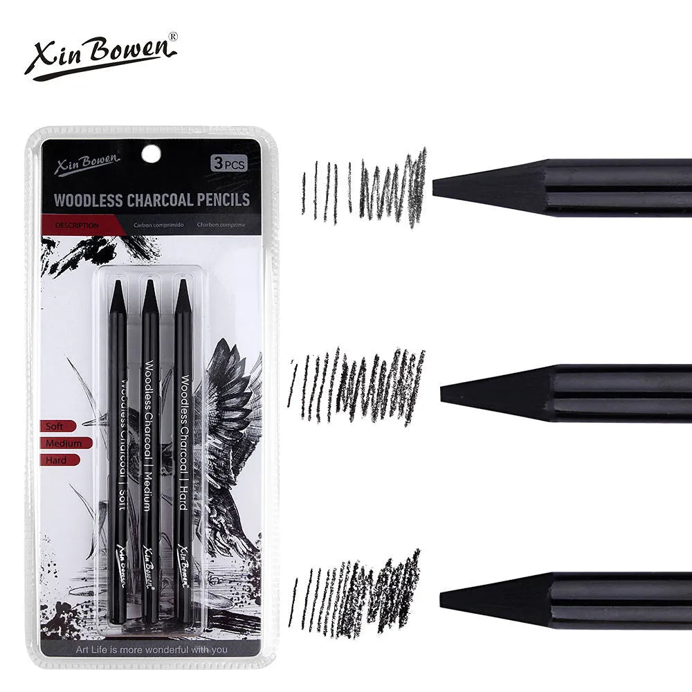 Set of six wood-free graphite sketching pencils in grades HB, 2B, 4B, 6B, 8B, and EE.