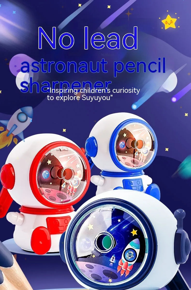 Blue and pink cartoon astronaut manual pencil sharpener with adjustment dial