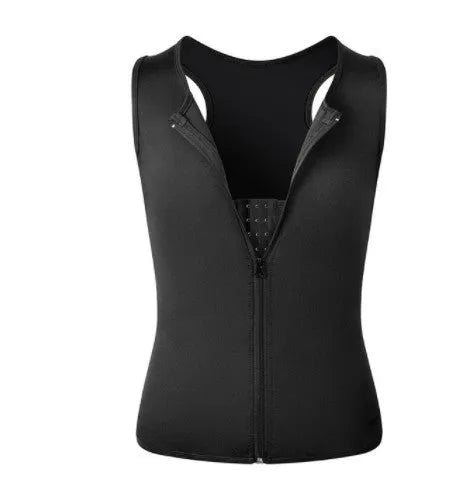 Men's black waist trainer tank top shapewear with four steel bones, high elastic fibre, and neoprene core