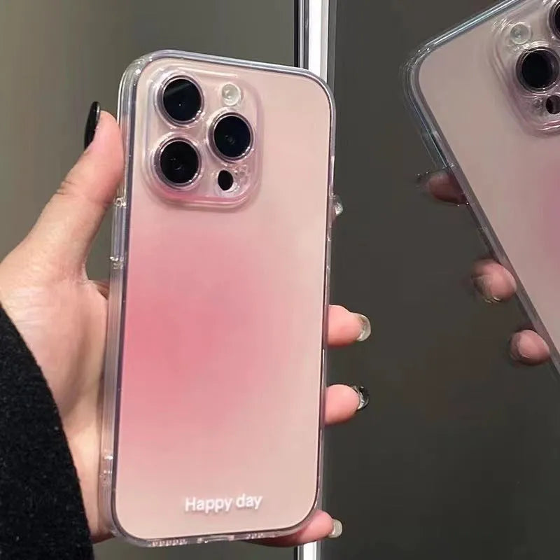 Blush gradient TPU phone case with transparent base and soft shell for iPhone models