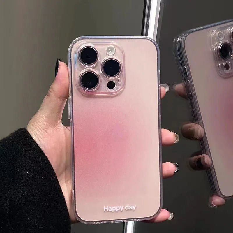 Blush gradient TPU phone case with transparent base and soft shell for iPhone models