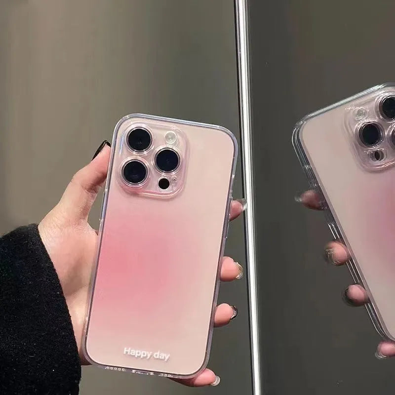 Blush gradient TPU phone case with transparent base and soft shell for iPhone models