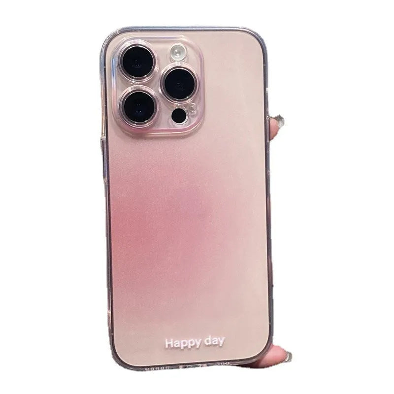 Blush gradient TPU phone case with transparent base and soft shell for iPhone models