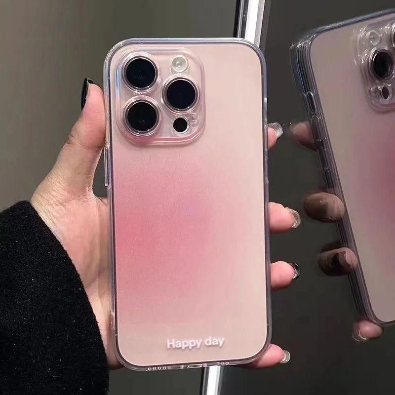 Blush gradient TPU phone case with transparent base and soft shell for iPhone models