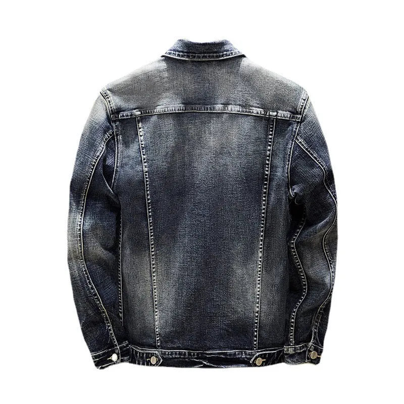 Men's blue cotton casual jacket front view full body