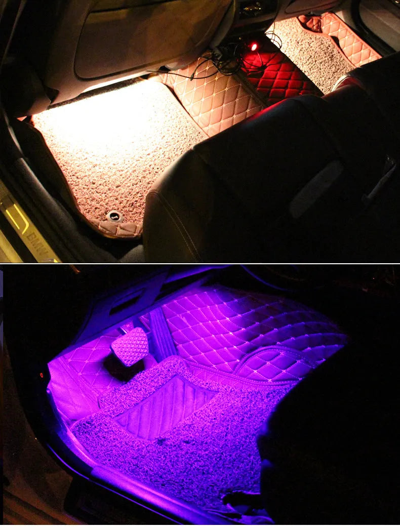 Car interior atmosphere lighting strips with voice control and multiple colour modes