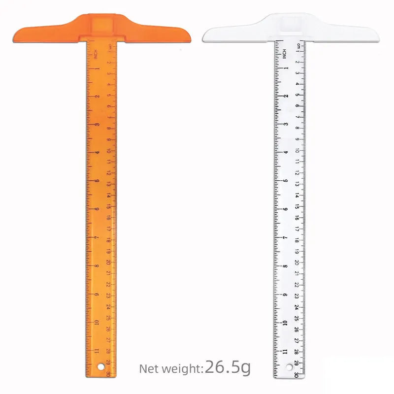 30cm plastic T-shaped ruler for design students in orange yellow or transparent colour