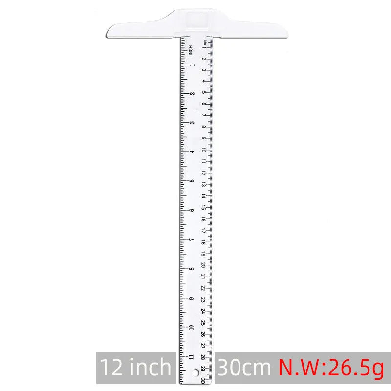 30cm plastic T-shaped ruler for design students in orange yellow or transparent colour