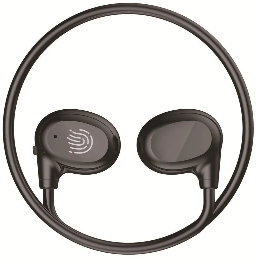 Ear hook OWS Bluetooth headset in black with compact ABS body and over-ear design