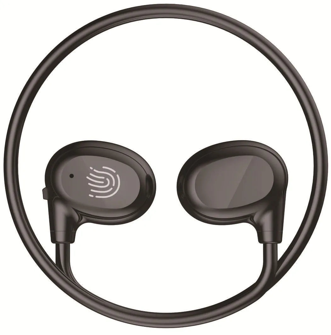 Ear hook OWS Bluetooth headset in black with compact ABS body and over-ear design