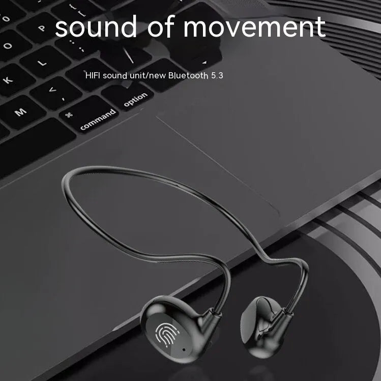 Ear hook OWS Bluetooth headset in black with compact ABS body and over-ear design