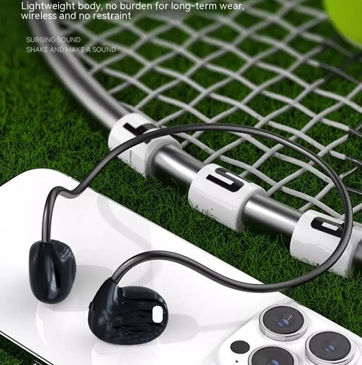 Ear hook OWS Bluetooth headset in black with compact ABS body and over-ear design