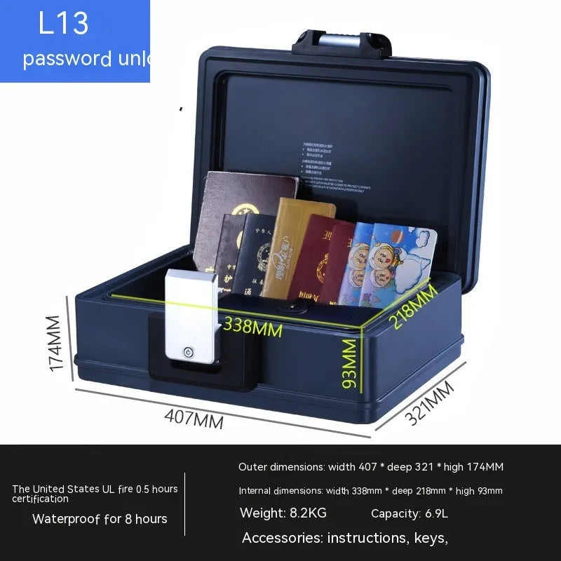 Portable metal safe box with mechanical key lock in silver colour
