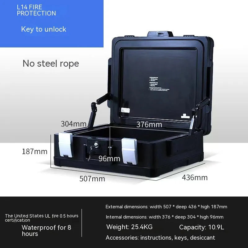 Portable metal safe box with mechanical key lock in silver colour