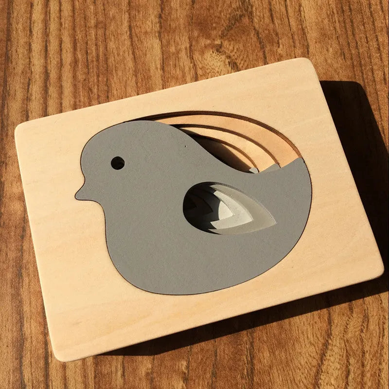 Wooden multi-layer big animal puzzle for children aged 4-6, 11 x 15cm, in rabbit, whale, bird or elephant design