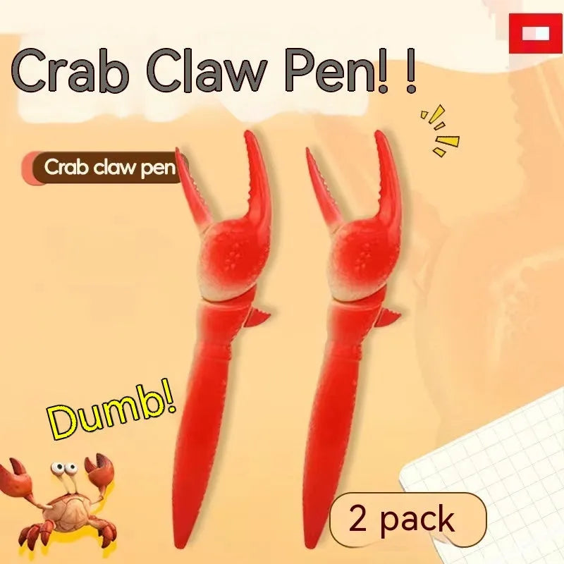Colourful crab claw ballpoint pen with metal clip shown on a notebook.