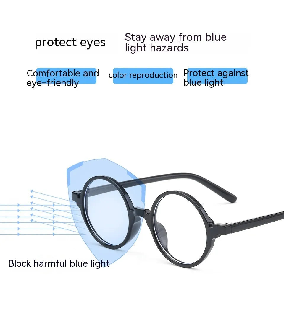 Artistic retro round flat mirror sunglasses with a PC frame in four colour options.