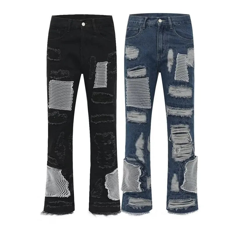Men's straight leg cotton trousers in black or blue, mid waist, zip fly, non-ironing, sizes XL-3XL