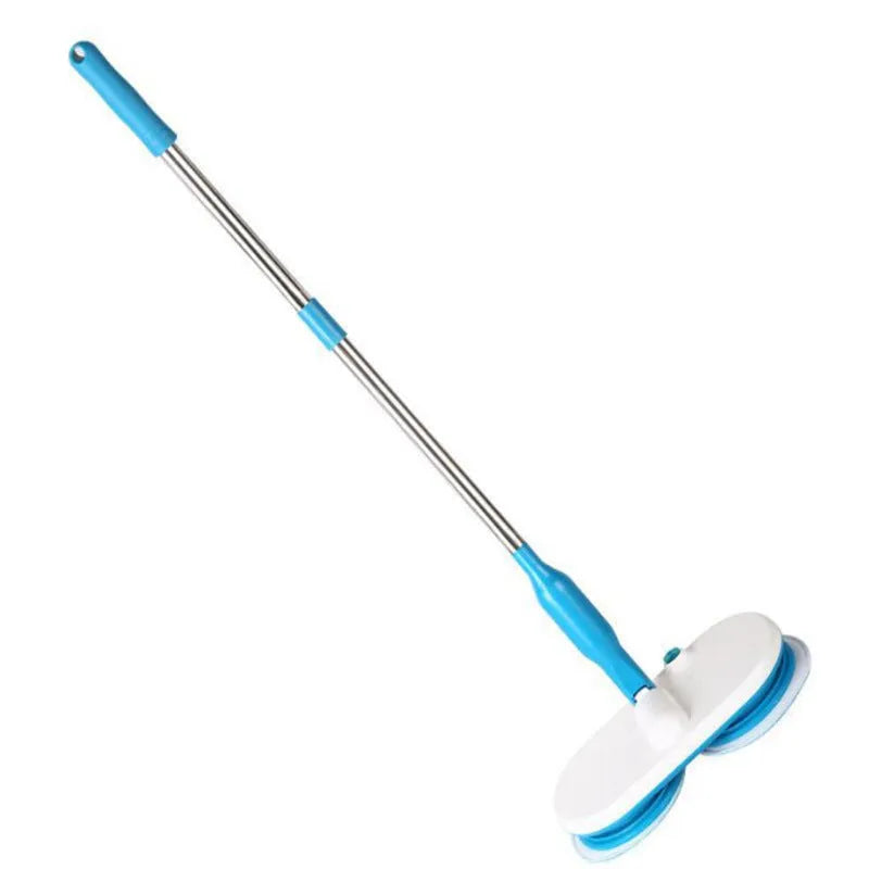 Handheld cordless electric floor cleaning mop with USB charging port and blue microfiber cloth attached.