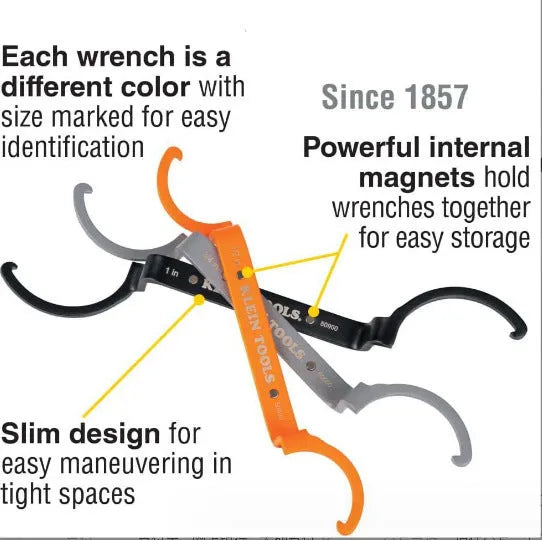 Crescent magnetic locking wrench set with orange, grey, and black adjustable spanners.