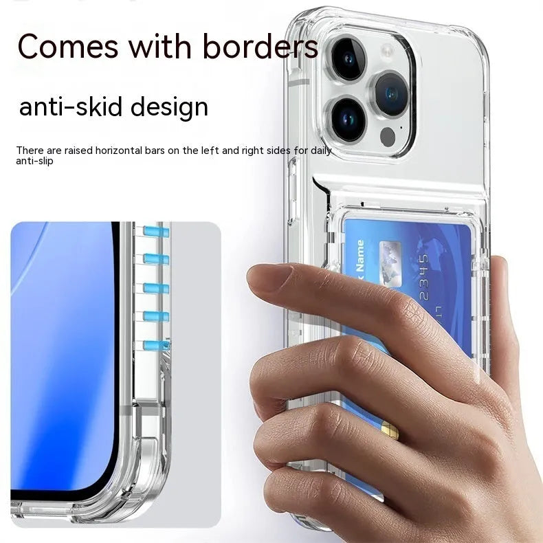 Transparent phone case with flip card holder for iPhone and Samsung S23, shockproof TPU PC cover