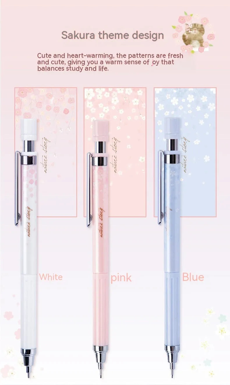 Mixed colour cartoon style 0.5mm automatic pencil set with three pencils and three boxes of HB refills.